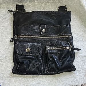 Roots boho crossbody bag big stitch black Genuine leather